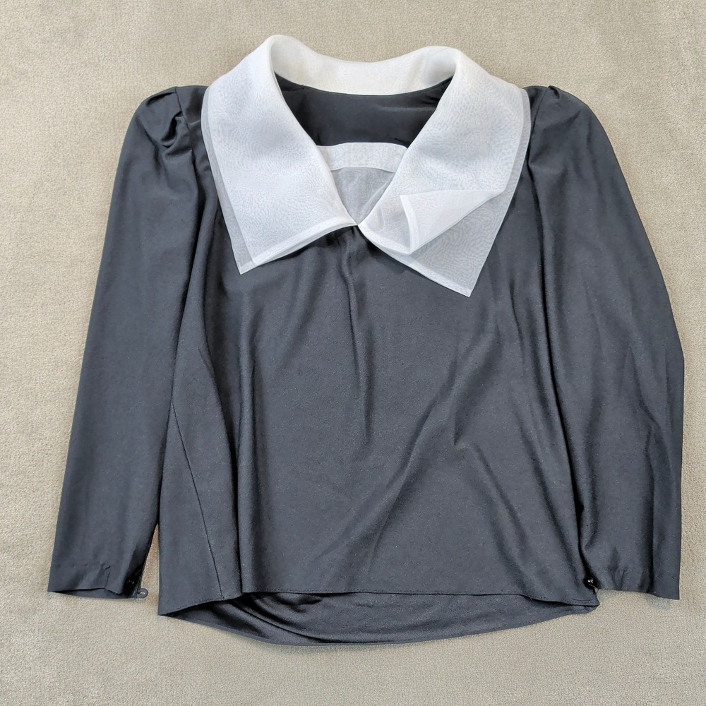 Anthony Richards Vintage Blouse 12 Womens Black White Contrast Collar Puff Top